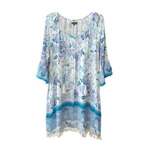 EUC funsport blue and white mid length tunic style top / beach, pool cover up, M